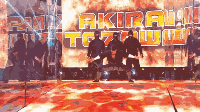 a group of ninjas are standing in front of a sign that says akira