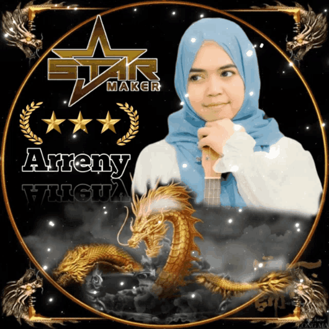 a star maker logo with a woman in a hijab and a dragon