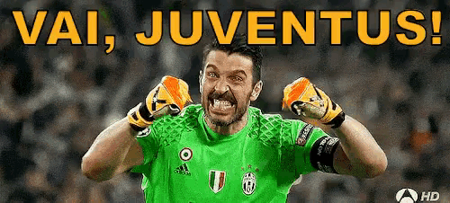 a soccer player in a green jersey with the words " vai juventus " behind him
