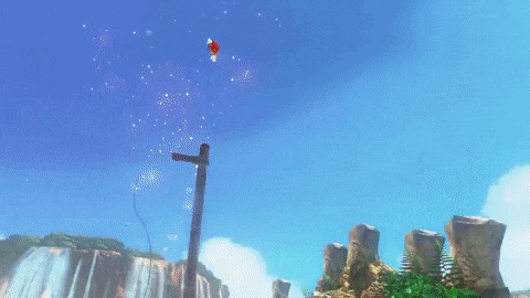 mario is flying through the air with his hand up in the air