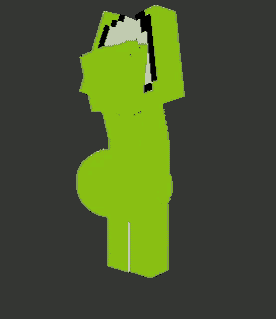 a 3d model of a green cartoon character with a huge belly .