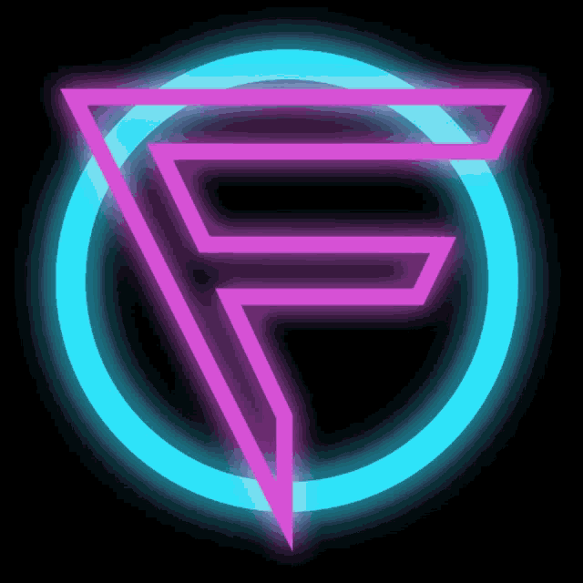 a neon glowing letter f in a circle