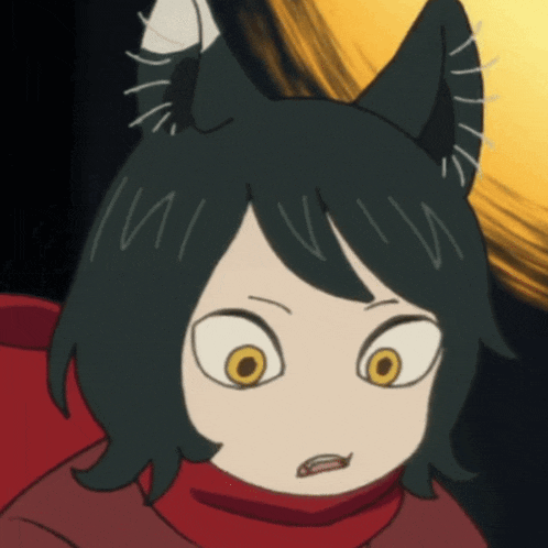 a close up of a cartoon character 's face with a cat 's ears