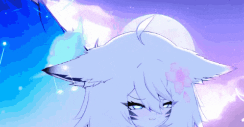a cartoon drawing of a white cat with a flower in her hair