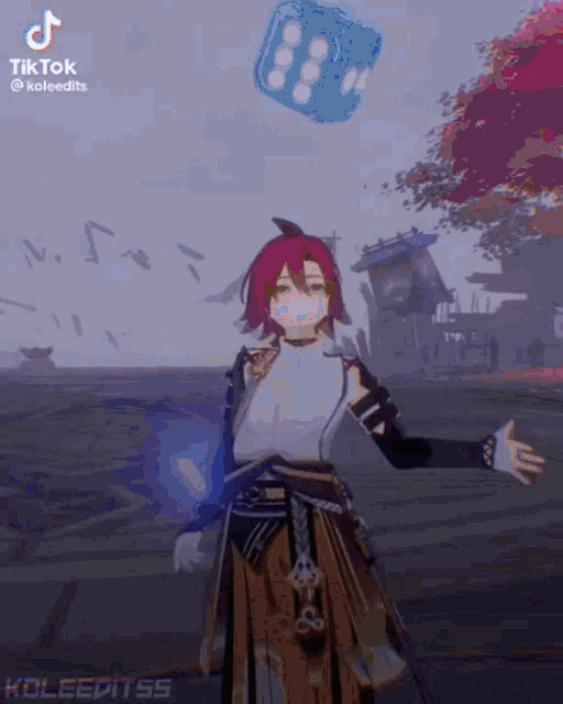 a girl in a video game is throwing a dice