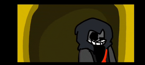 a cartoon of a grim reaper with a sword in his mouth