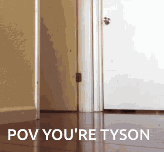a picture of a hallway with the words pov you 're tyson