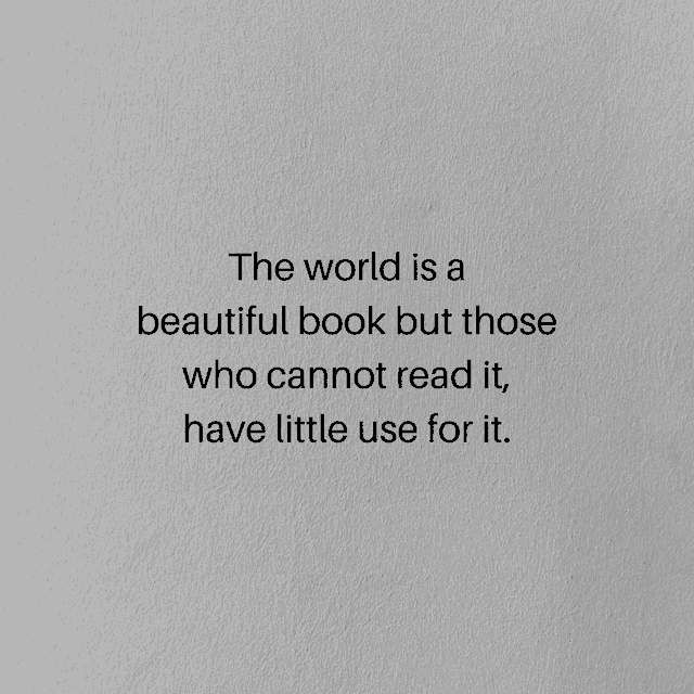 the world is a beautiful book but those who cannot read it have little use for it .
