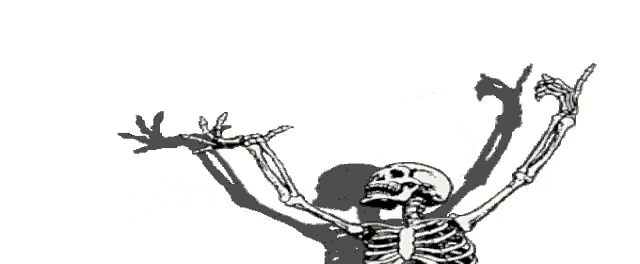 a drawing of a skeleton with its arms up
