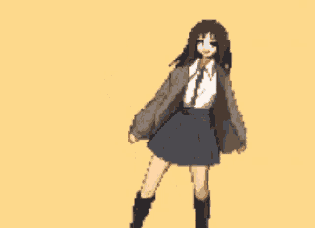 a pixel art of a girl in a school uniform