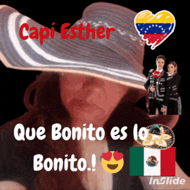a picture of a woman wearing a sombrero that says capi esther