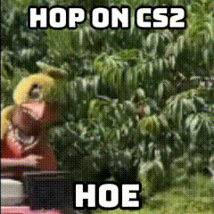 a picture of a stuffed animal with the words hop on cs2 hoe below it