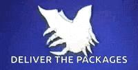 a blue background with a hole in it and the words `` deliver the packages ''