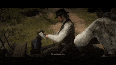 a man on a horse says shut up arthur in a video game