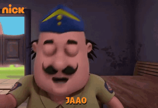 a cartoon character with the word jaao written on his chest