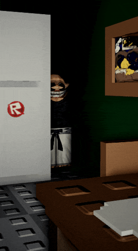 a drawing of a room with a r on the door