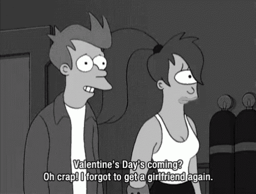 a black and white cartoon of a man and a woman talking about valentine 's day