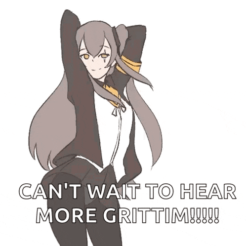 a cartoon of a girl with the words i can 't wait to hear more grittim