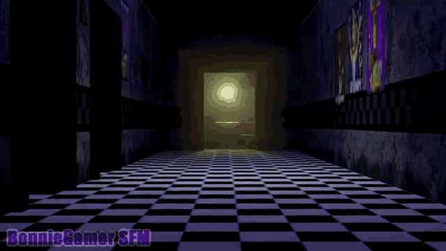 a dark hallway with a checkered floor and the words ronnie gamer sfm on the bottom