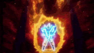 a cartoon character is surrounded by a circle of fire