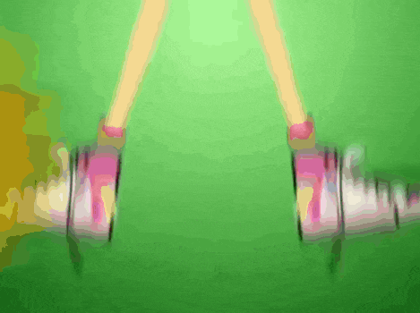 a green background with a blurred image of a person 's legs and feet