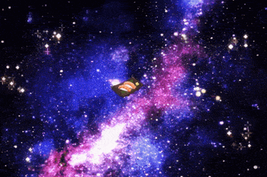 a purple and blue galaxy with a sushi roll in the middle