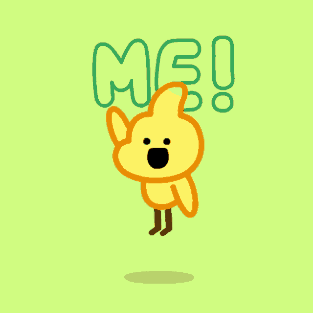 a cartoon character with the word me written above it