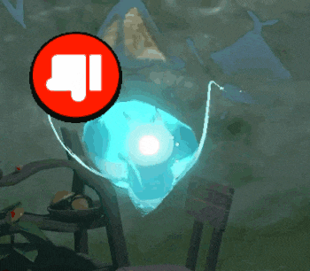 a red circle with the letter i on it is above a blue object