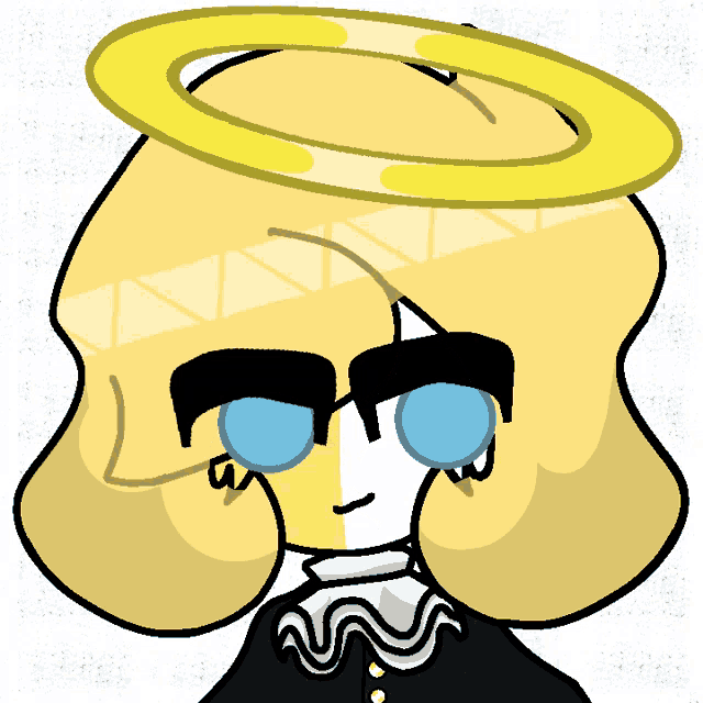 a cartoon drawing of a girl with a yellow halo on her head