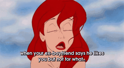 a cartoon of ariel from the little mermaid says when your ex-boyfriend says he likes you but not for what