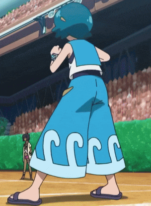 a cartoon character wearing blue shorts with the letters ccc on them