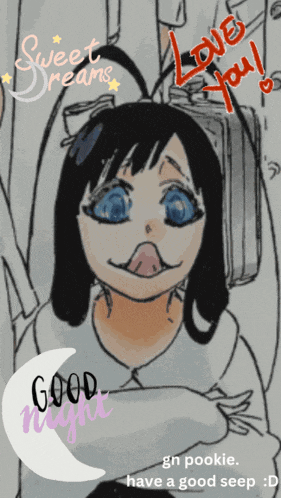a drawing of a girl with the words sweet dreams and good night written on it