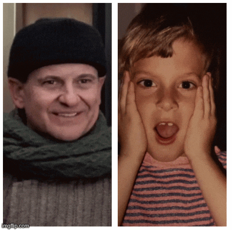 a picture of a man and a picture of a little girl with their hands on their faces