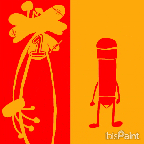 a red and yellow poster with ibispaint written on the bottom right