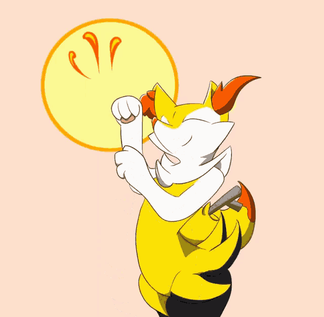 a cartoon drawing of a fox with a flame coming out of its nose