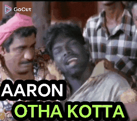 a group of men are standing around a man with the words aaron otha kotta written on the bottom