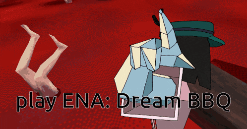 a cartoon drawing of a man laying on the ground with the words play ena dream bbq below him