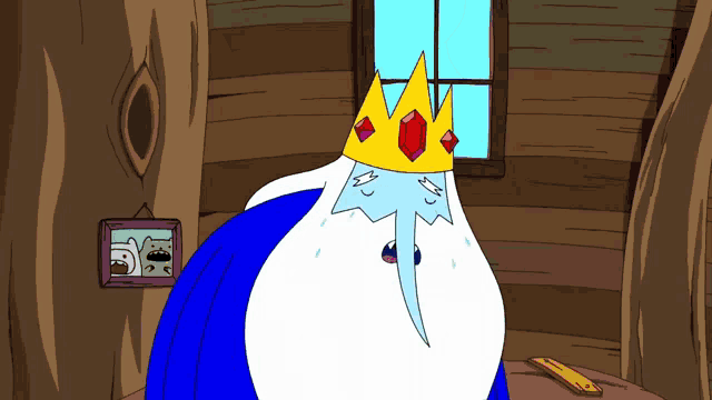 a cartoon character with a beard and a crown