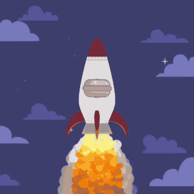 a rocket is flying through the night sky with a star in the middle