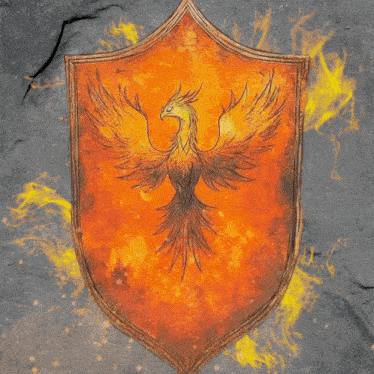a drawing of a phoenix on a shield
