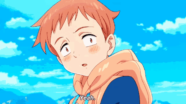 a cartoon character with a scarf around his neck is saying yeah