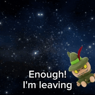 a stuffed wizard is flying through space with the words enough i 'm leaving on the bottom