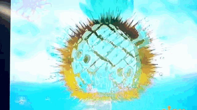 a cartoon of a spongebob squarepants character floating in the ocean