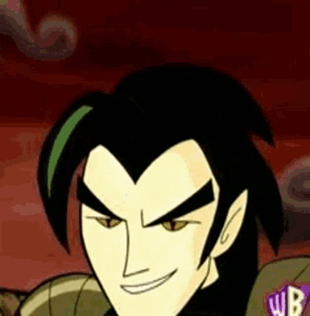 a close up of a cartoon character 's face with a red background and smoke coming out of his mouth .