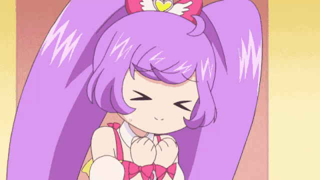 a cartoon girl with purple hair is making a face