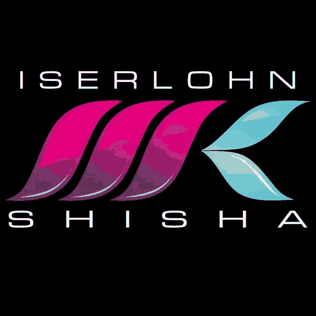 a logo for iserlohn shisha with pink and blue swirls