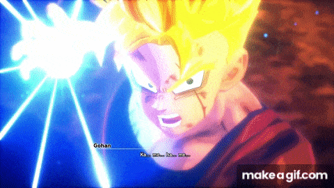 a video game screen shows a character called gohan