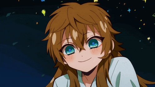 a girl with brown hair and blue eyes is smiling and looking at the camera
