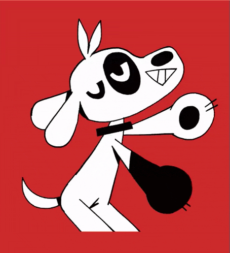 a cartoon dog is holding a microphone in its mouth