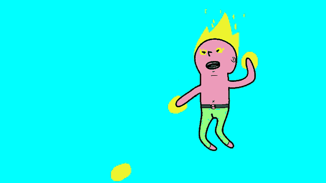 a cartoon drawing of a man with flames coming out of his face